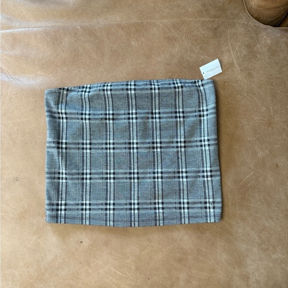 NWT American Eagle Gray Plaid Tube Top Size Large